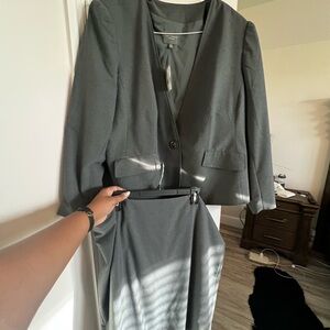 Gray Blazer and Skirt Set